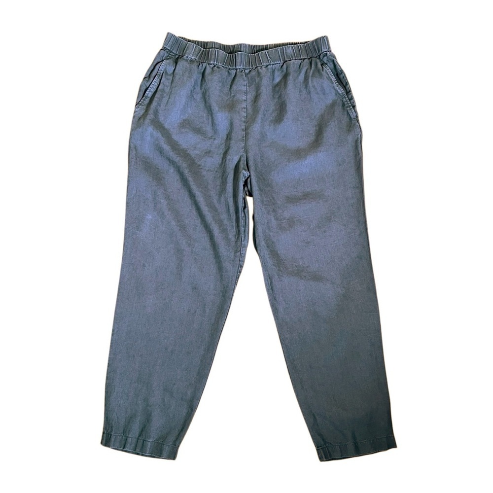 Eileen Fisher Women’s Size L Gray Linen Pants Cropped Pull On Pockets Minimalist